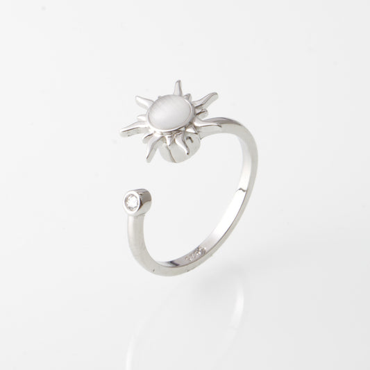 Sterling Silver Anxiety Spinner Ring Adjustable Open Rings With Rotating Flower And Leaves Jewellery For Women