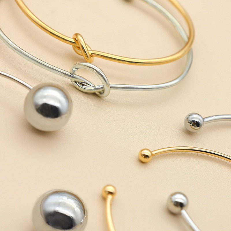 Womens Round Bead Knotted Bracelet Set Punk Geometry Fashion Jewelry Alloy European And American Bracelet Sets