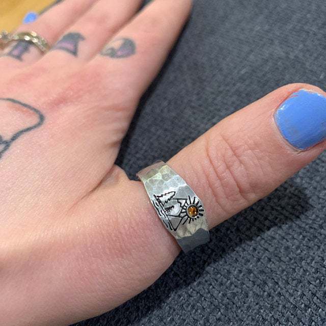 Womens Vintage Ring Silver Plated Alloyed Jewelry Geometric Design Sunset Valley Tree Ring Individually Packed