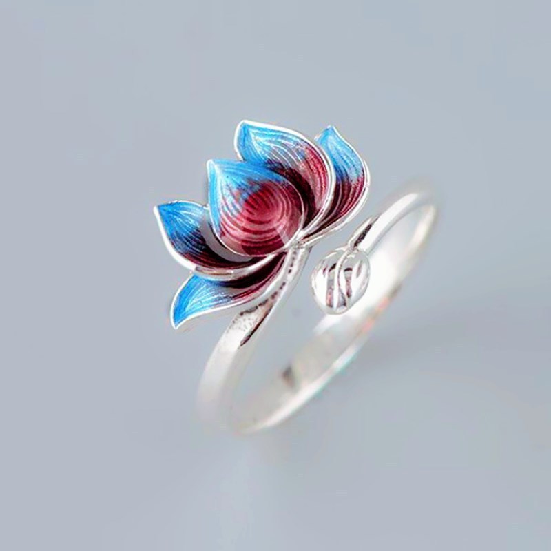 Two Tone Copper Ring Lotus Flower Design Electroplated
