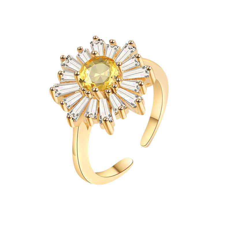 Sunflower Ring Fashion All Match Opening Yellow Gold Copper