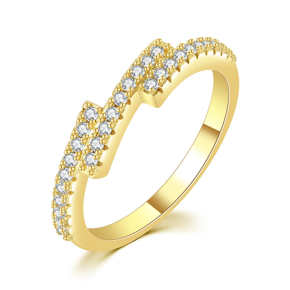 Womens Ring Triple Row Cubic Zirconia Inlaid Geometric Design 4mm Band Platinum Gold Finish For Everyday Wears