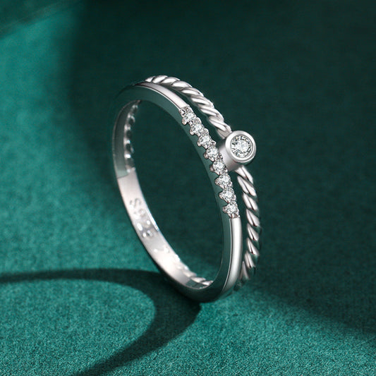 Womens Ring 925 Sterling Silver Gold Plated With Artificial Gemstones Double Twist Style Ring Size US5 6 7 8 9