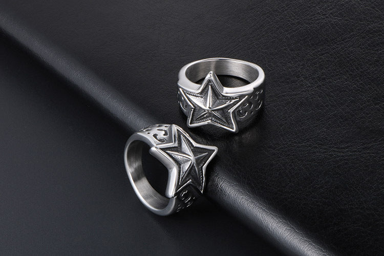 Unisex Titanium Steel Ring With Star Crown Design Retro Style Jewelry Band For Men And Women Handcrafted Jewelry
