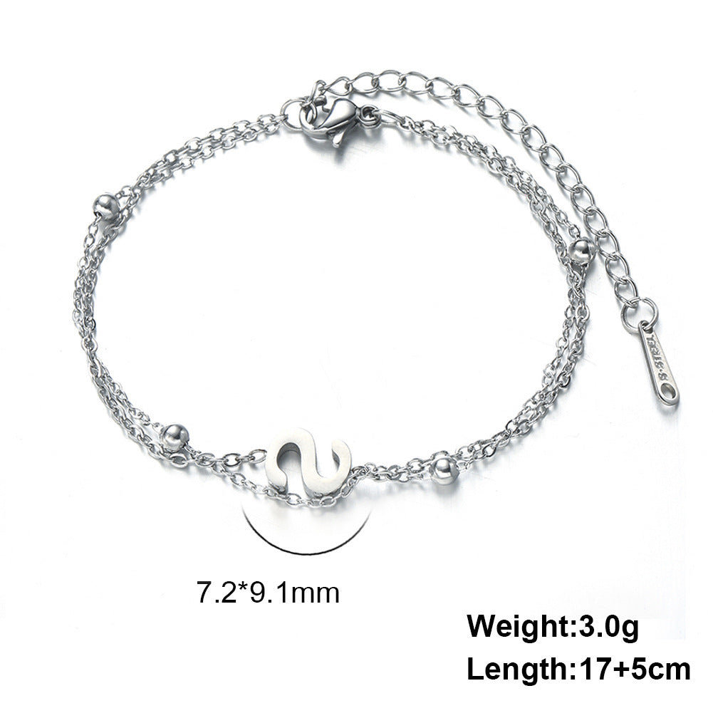 Womens Stainless Steel Double Layer Chain Bracelet With Initial Pendant Electroplated Finish Jewelry Gift Gold