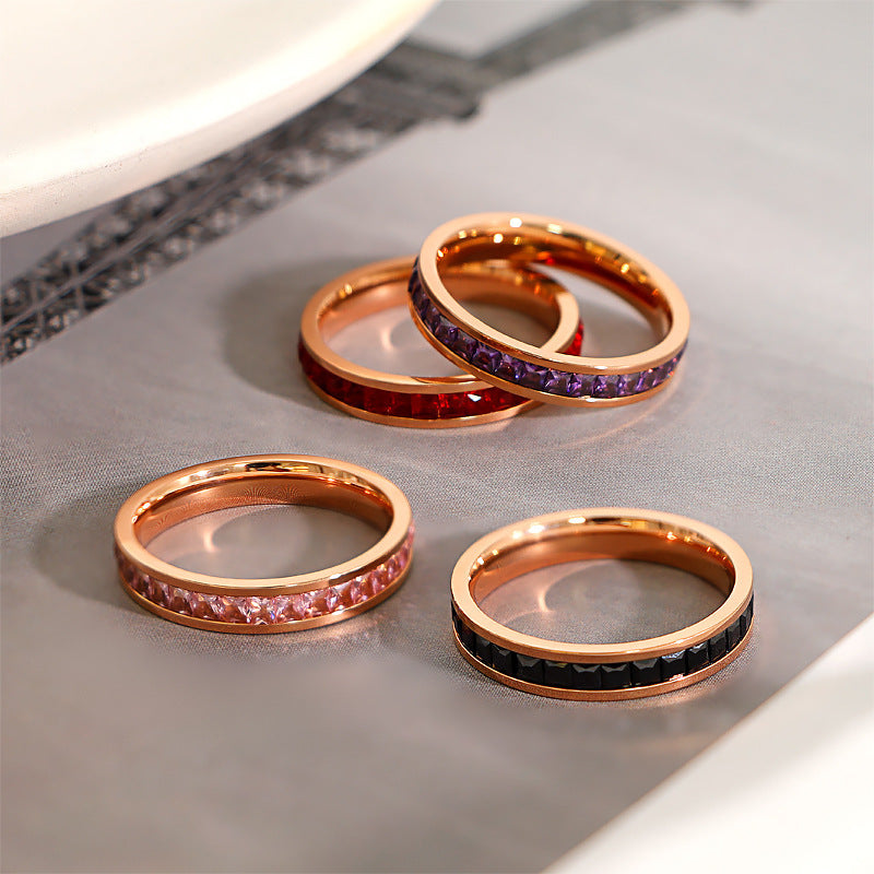 Starry Ring Titanium Steel Diamond Band Elegant Durable Everyday Wear Jewelry Gift For Her Pink Sizes US4 5 6 7