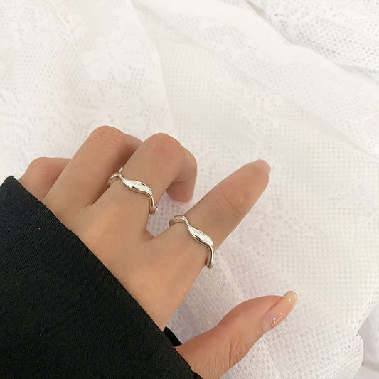 Unisex Adjustable Open Ring With Geometric Design White Copper Coated Silver Finish Fashion Jewelry Daily Wear