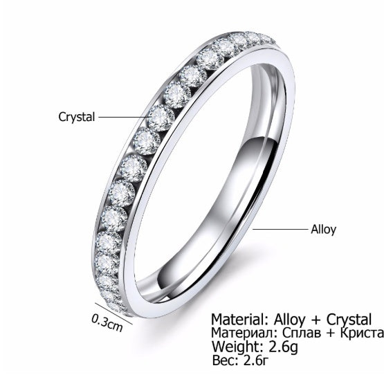 Womens Titanium Diamond Ring High Gloss Single Row