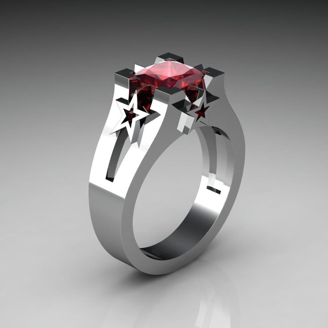 Plated Sapphire Simulated Diamond Ring With Copper Sterling Silver Inlay Unisex Style For Gift Sizes 6 7 8 9 10 11 12