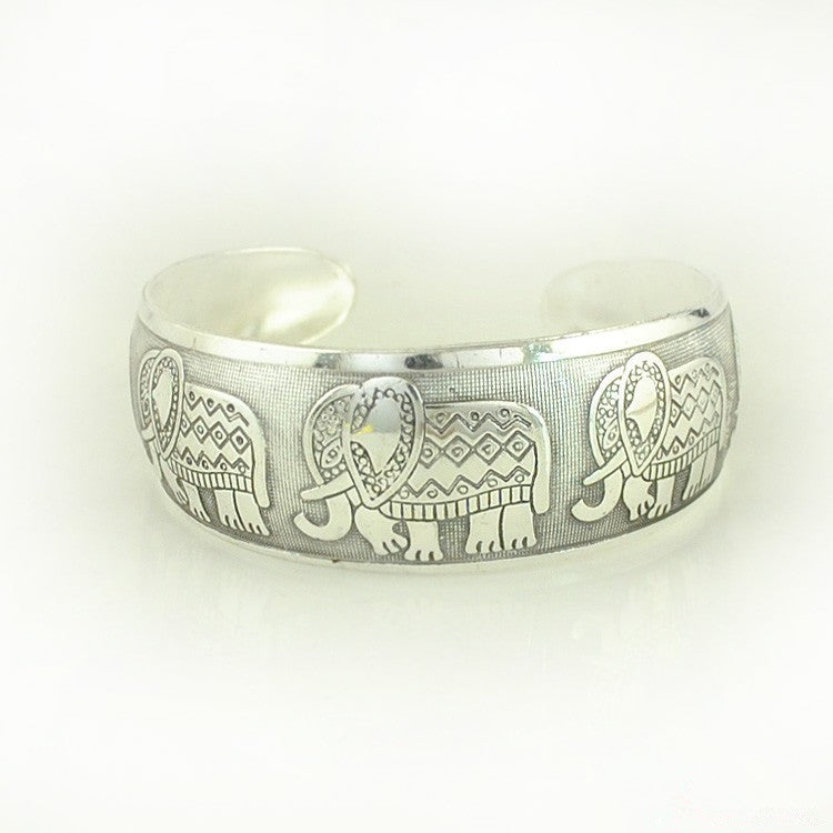 Open Ended Tibetan Silver Bracelet With Gemstone Inlay