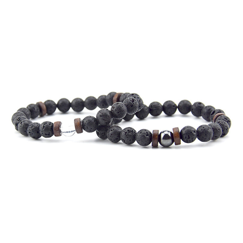 Unisex Volcanic Rock Bracelet With Wooden Beads Geometric Round Natural Stone Jewelry For Men And Women Casual