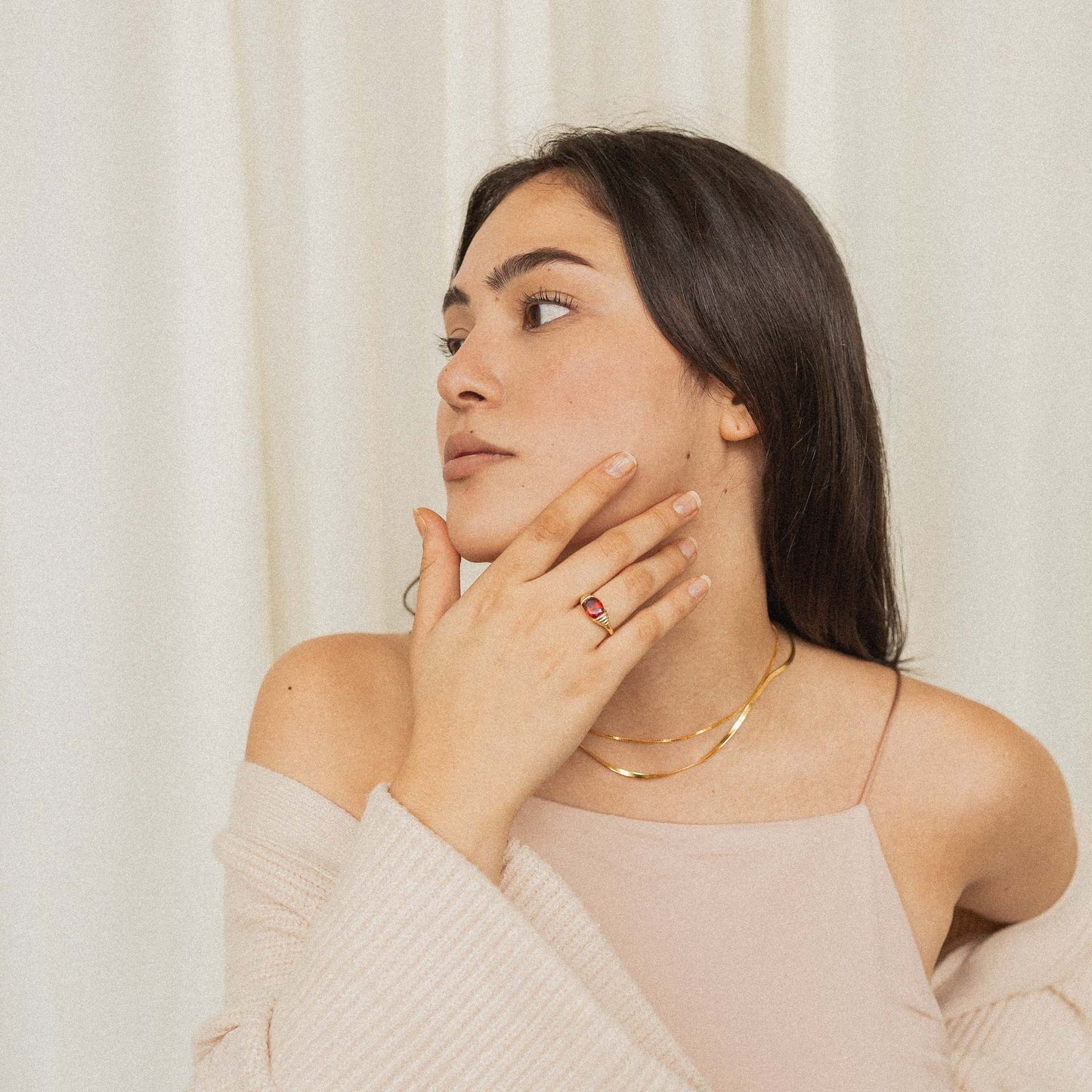 Womens GoldPlated Ring Red Diamond Stainless Steel Electroplated Fashion Jewelry Ring Gift For Her ElegantRing