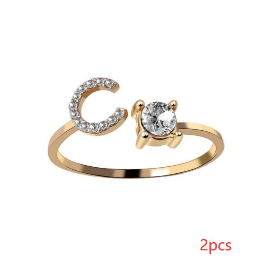 Womens Initial Letter Ring Adjustable Vintage Jewelry Zircon Accents Alloy Rhinestone Ring Perfect For Gifting