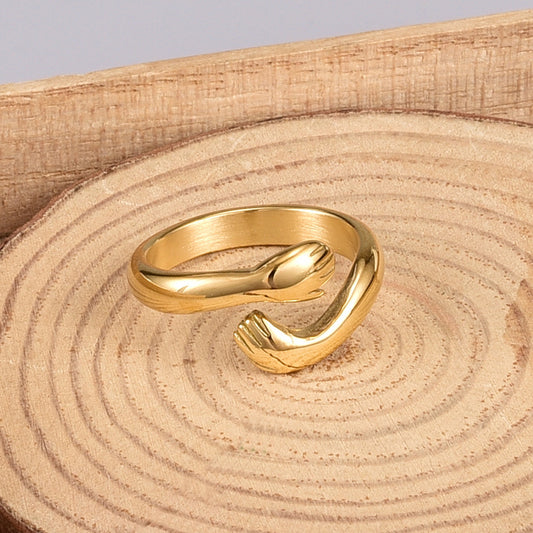 Womens Cuddle Hug Ring Titanium Steel 18K Gold Plated Fashion Statement Jewelry Gift Durable High Quality Soon
