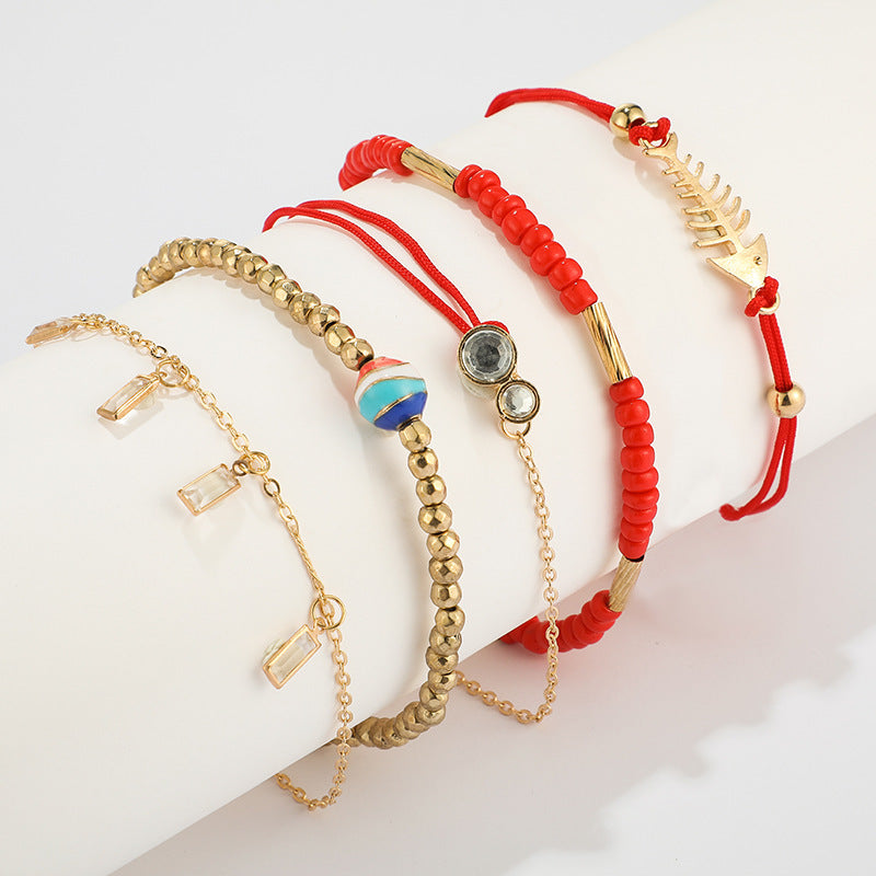 Geometric Electroplated Alloy Bracelet Unisex Fishbone Beaded Design Trendy Jewelry Accessory For Men And Women