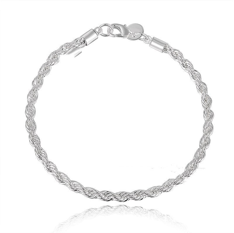 Twisted Rope Bracelet Silver Plated 4mm Wide 20cm Long Unisex Jewelry For Men And Women Elegant Fashion Accessory