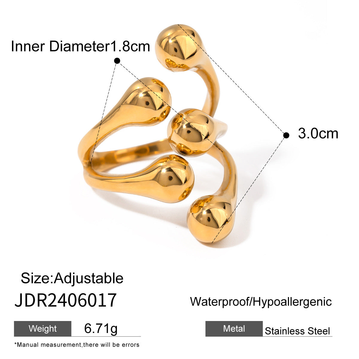Geometric Stainless Steel Ring with 18K Gold Plating for Women Fashion Jewelry Gift European and American Look
