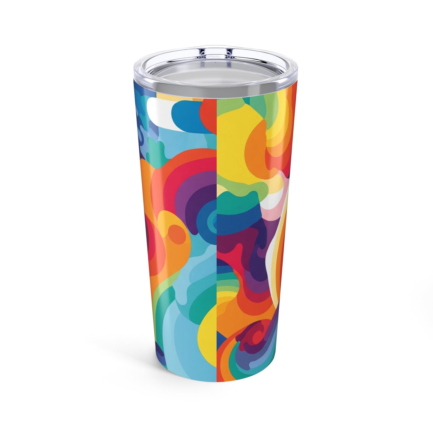 Twenty Ounce Stainless Steel Printed Tumbler With Double Wall Vacuum Insulation Spill Resistant Travel Coffee Mug