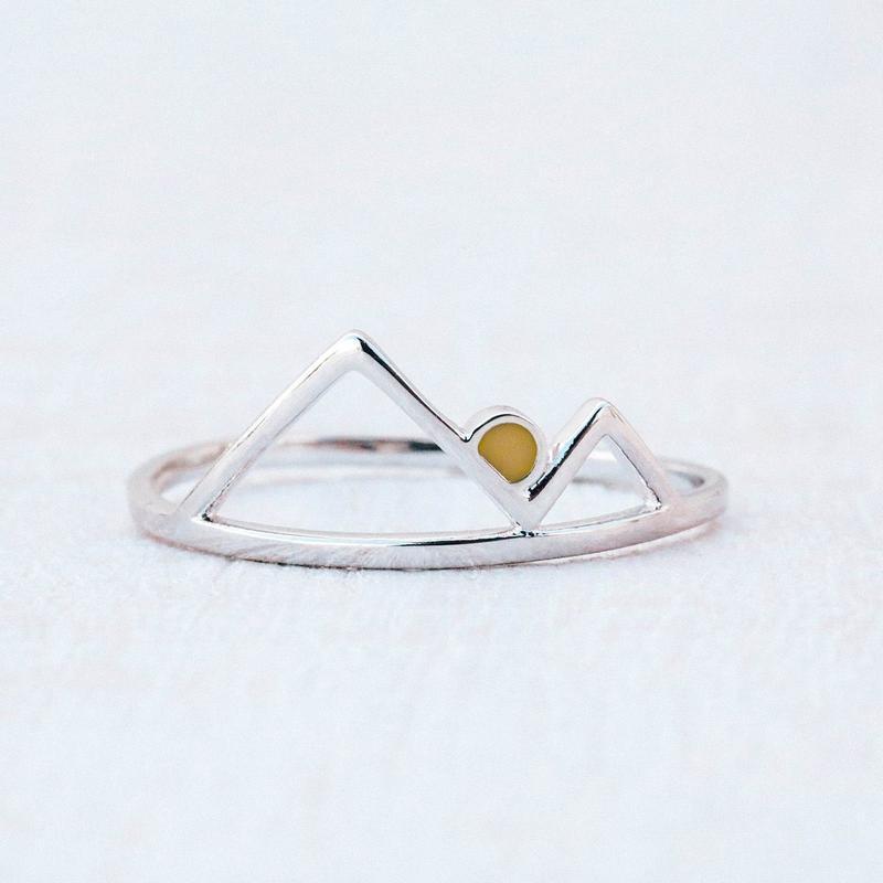 Womens Geometric Silver Alloy Ring Electroplated Valley Sunset Statement Wedding Jewelry Gift For Her Everyday