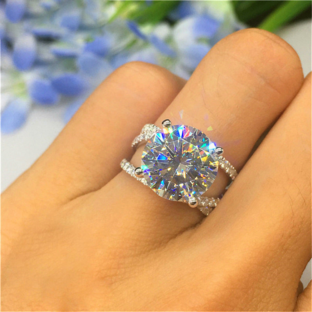 Womens Four Prongs Zircon Cross Ring Copper Electroplated Wedding Engagement Anniversary Gifts Fashion Jewelry