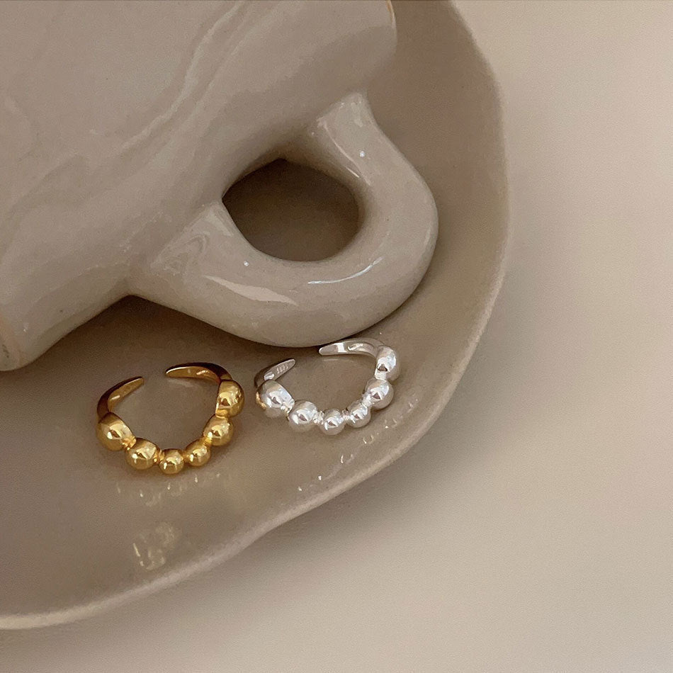 Womens Copper Ring Adjustable Geometric Wave Line Design With Round Beads Irregular Shape Electroplated Fashion