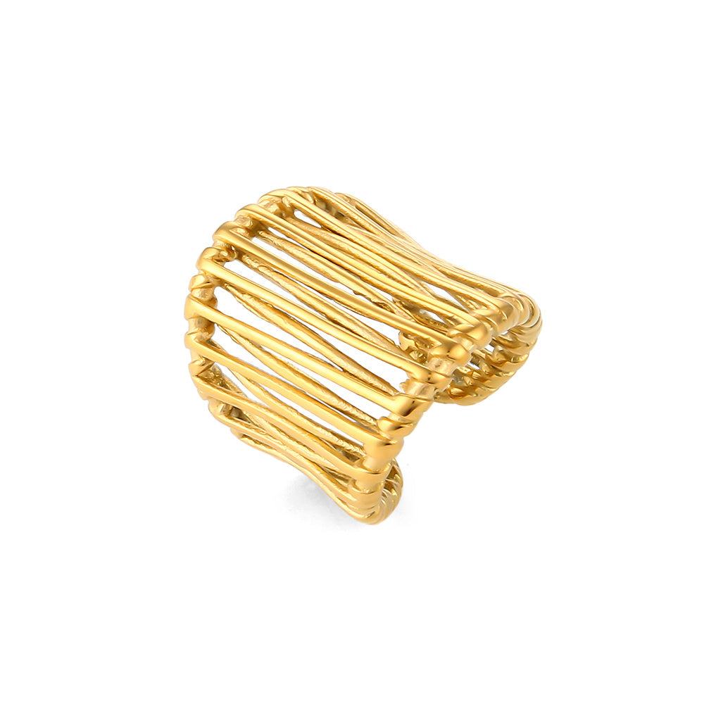 Unisex Gold Cross Ring Stainless Steel Woven Banding Religious Jewelry Durable Electroplated For Women And Men