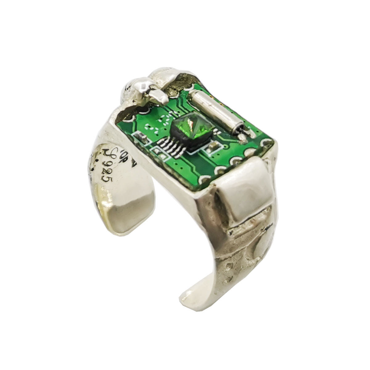 Mechanical Wind Circuit Ring Adjustable Opening Cyber Ring Original Design Emerald Future Fashion Jewelry Chic
