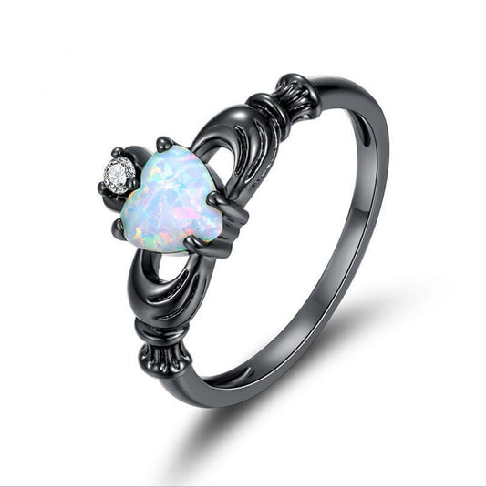 Womens Heart Ring Electroplated Alloy With Opal Stone Accent Crown Ring Gift For Her Black Holiday Gift For Her