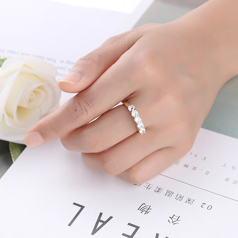 Gold Plated Geometric Copper Ring Inlaid Zircon For Women