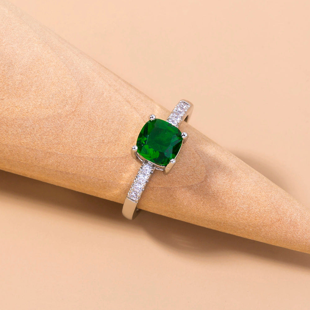 Geometric Green Gemstone Ring With Zircon Copper Adjustable