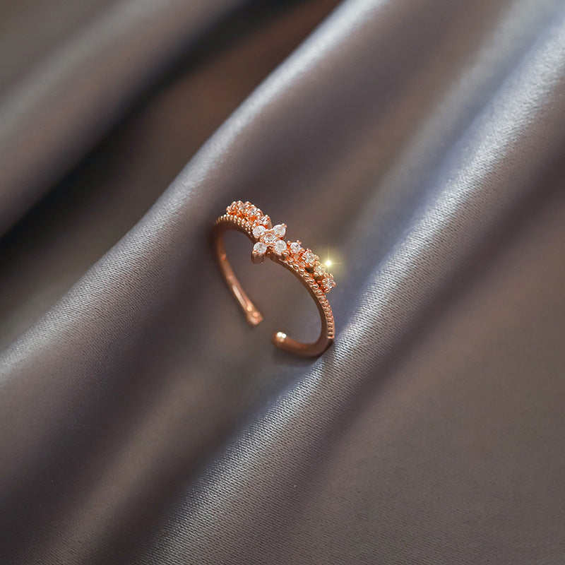 Adjustable Copper Index Finger Ring Korean Geometric Design Alloy Inlaid Gem Electroplated Gold Rose Finish Shine Style