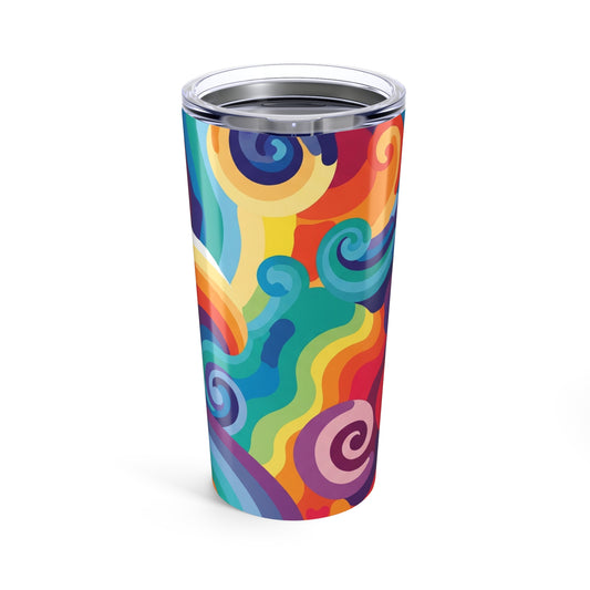 Twenty Ounce Stainless Steel Printed Tumbler With Double Wall Vacuum Insulation Spill Resistant Travel Coffee Mug