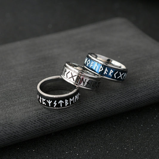 Three In One Rotating Ring With Viking Script Titanium Steel Nordic Jewelry Unisex Accessory For Everyday Wear