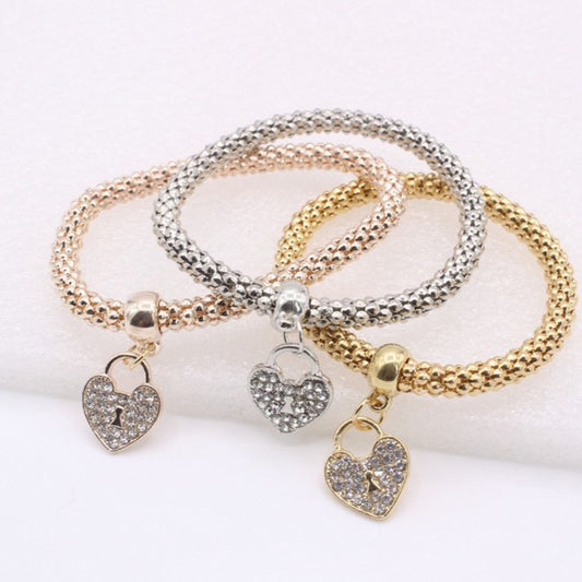 Women Alloy Thick Chain Bracelet Set Electroplated Gemstone Bangle Gift Gold Silver Anniversary Celebration Joy