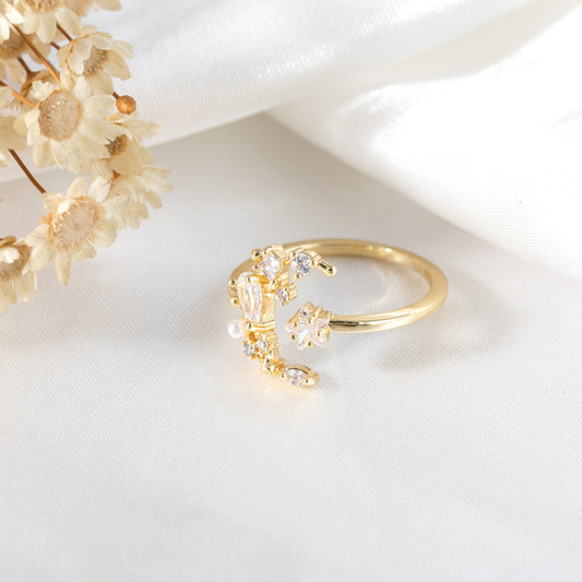 Copper Zircon Star Ring For Women Gold Plated Inlay Gem Semi Precious Stone Geometry Jewelry Gift Daily Wear