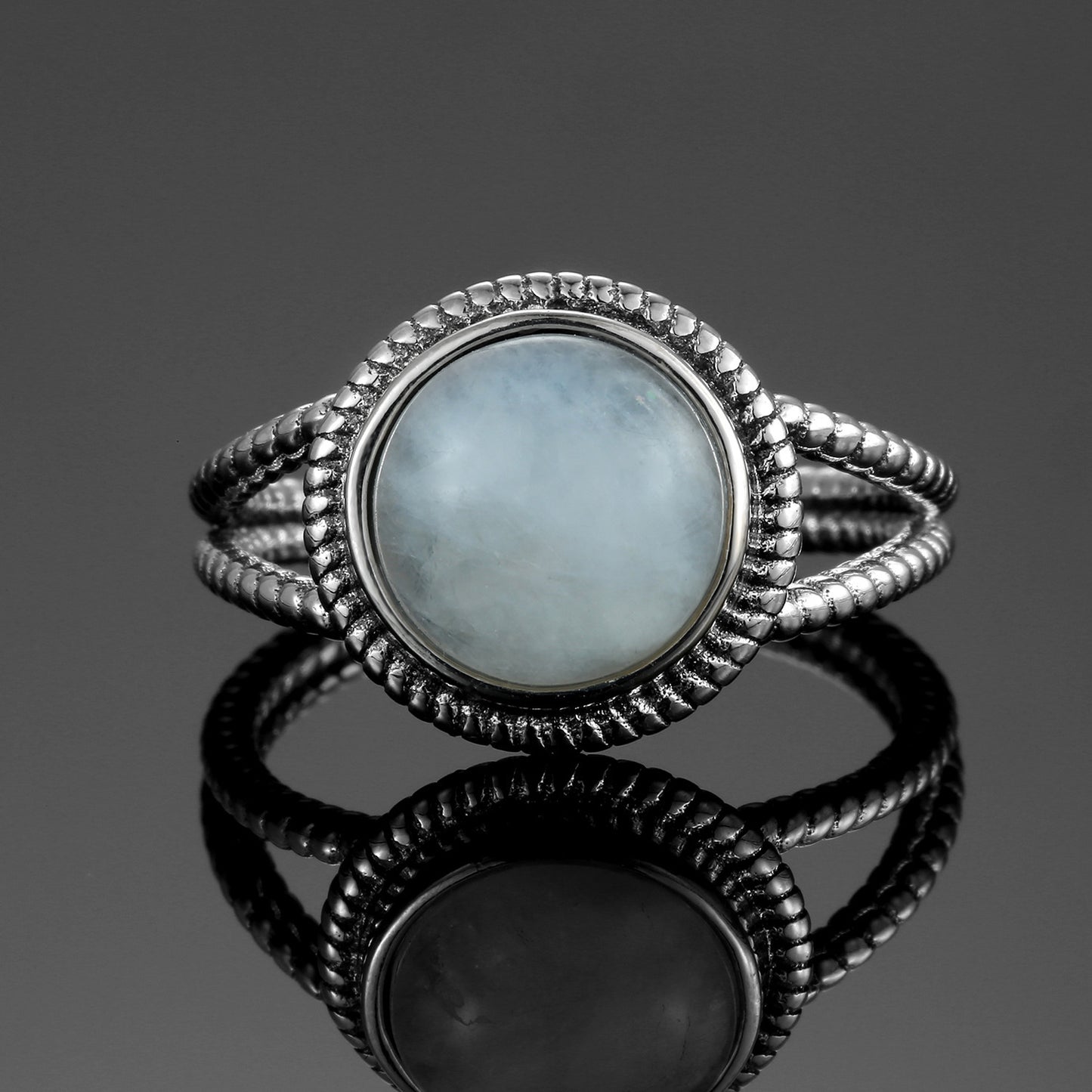 Moonstone Ring Vintage Wide Face Court Style Patterned Copper Electroplated Elegant Statement Jewelry Pure Glow