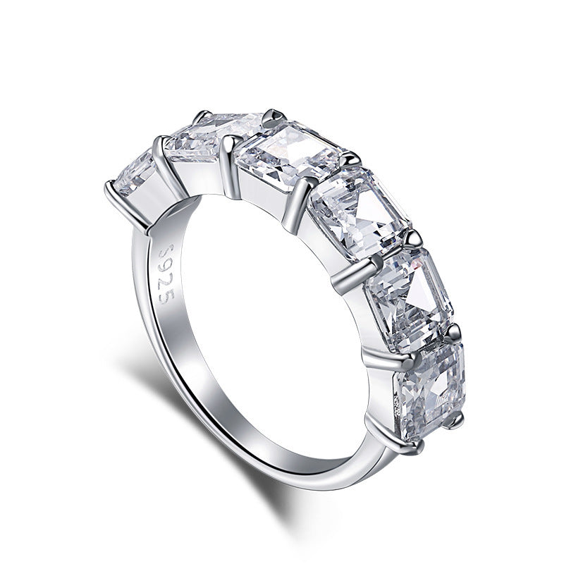 Sterling Silver Geometric Zircon Ring For Women Wedding Birthday Festival Gift Rhinestone Jewelry Elegant Sparkle