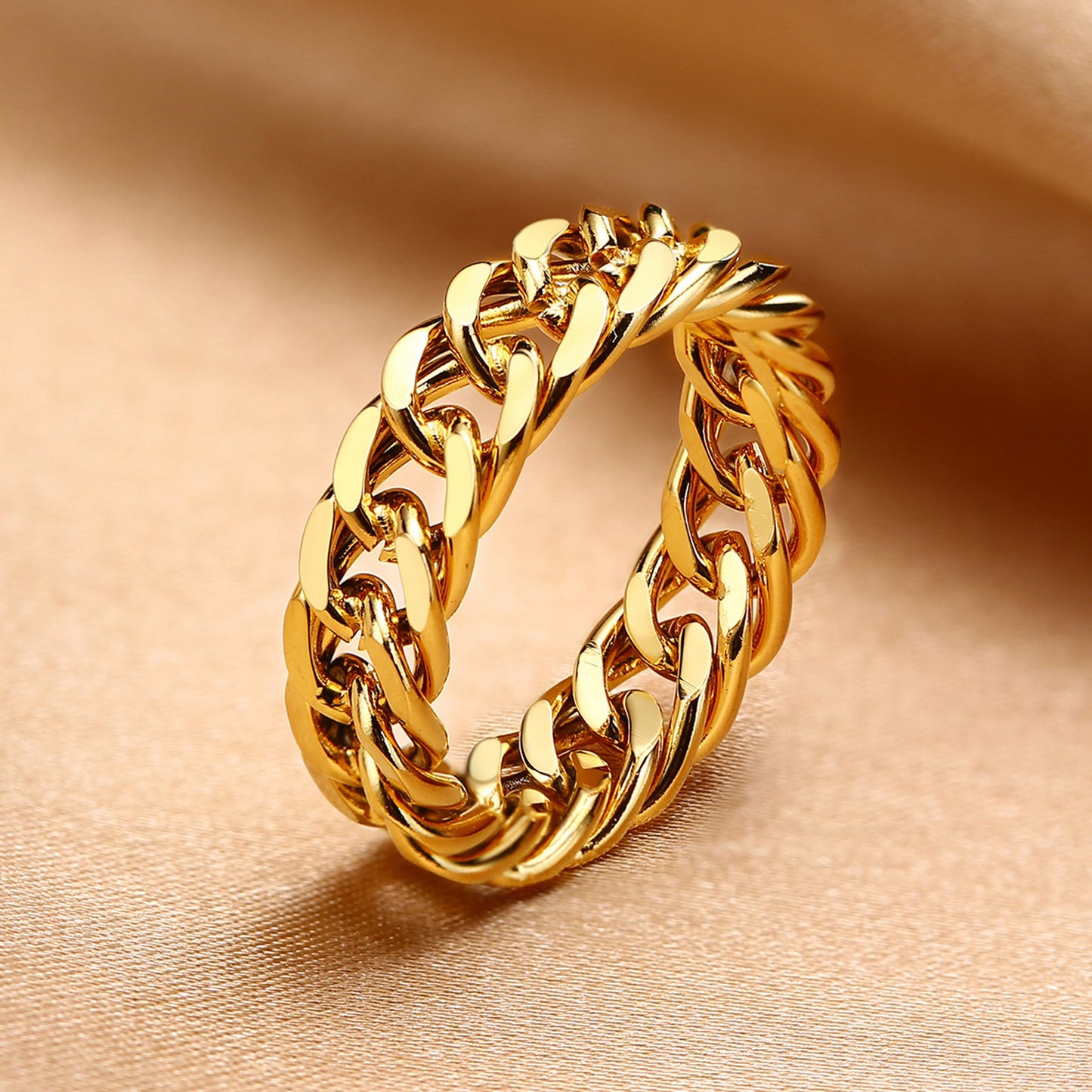 Stainless Steel Chain Ring Gold Color For Women Lady Jewelry Fashion Accessory Minimalist Geometric Ring Style Elegance