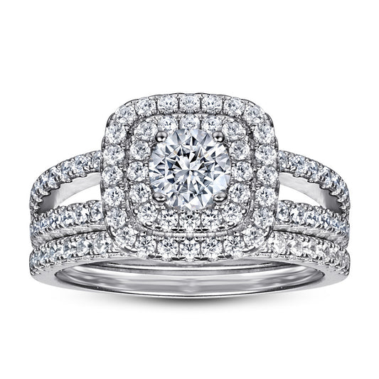 Platinum Plated Silver Ring With Simulated Diamond Accents And 94 Sparkling Stones Inlaid Polished Design Tarnish