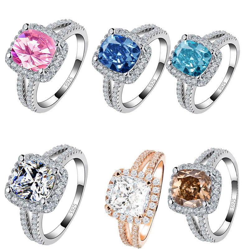 Square Geometry Ring With Colorful Zircon Crystals For Women Copper Band Fashion Jewelry Elegant Sparkling Accessory