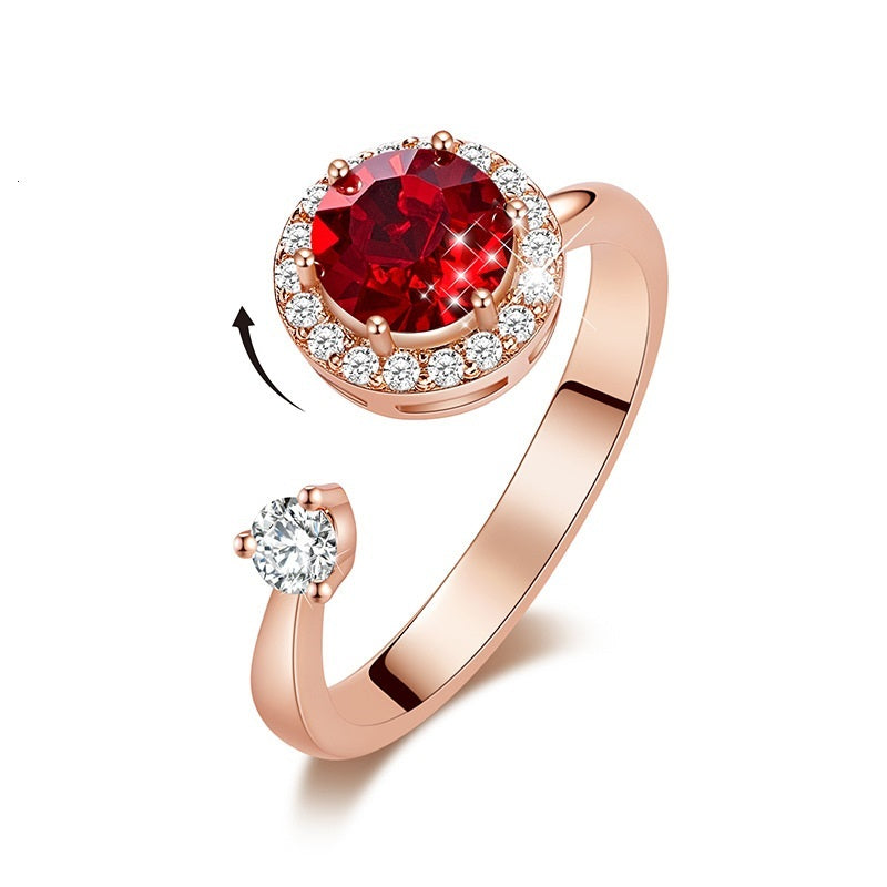 Ladies Rotating Crystal Inlay Ring With Copper Band Adjustable European American Style Jewelry Elegant Shimmer