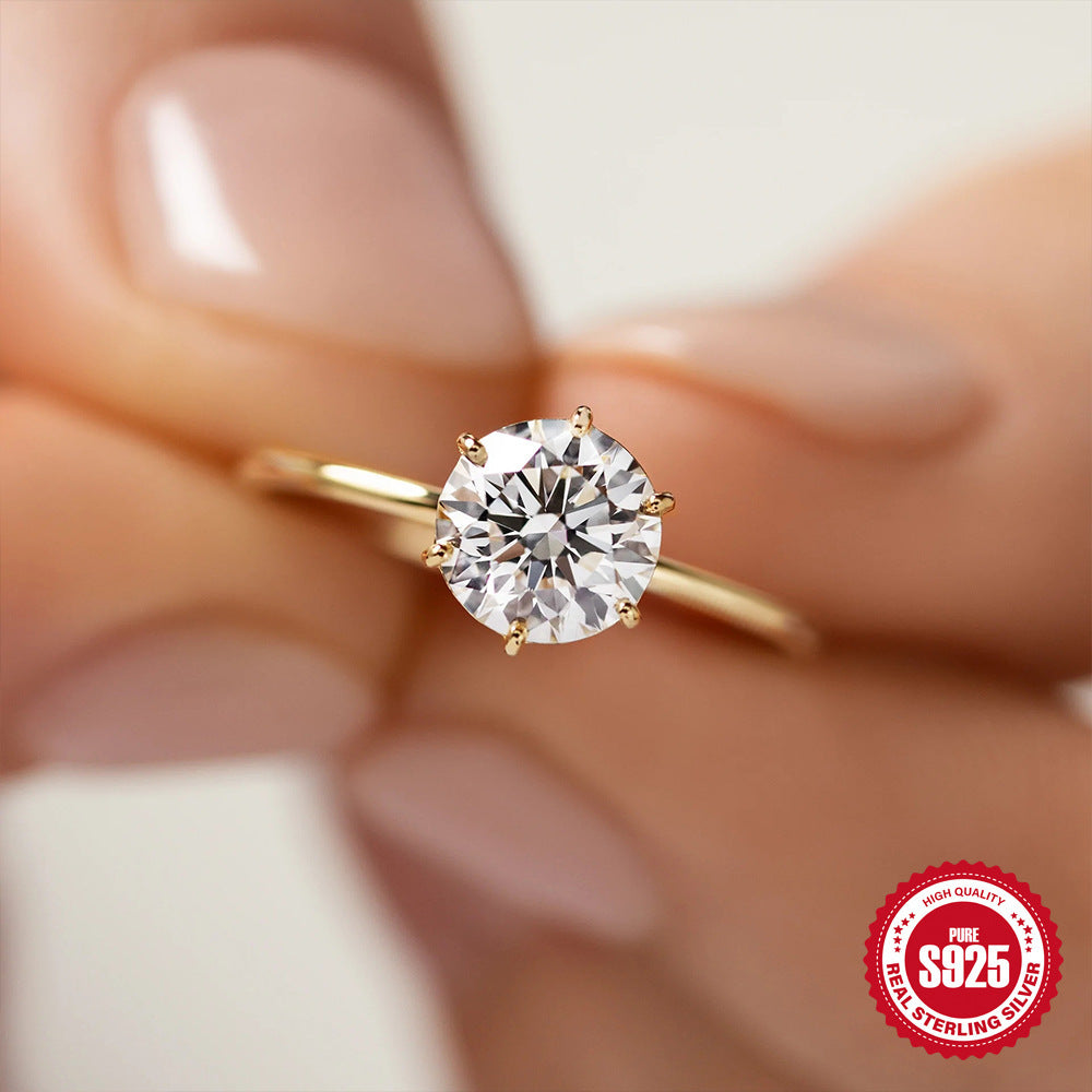 Gold Plated Six Claw Ring With Diamond Accent For Women Elegant Jewelry Gift Perfect For Special Occasions Gift Idea