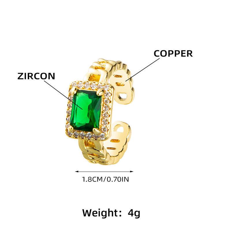 Copper Chain Shaped Ring With Micro Inlaid Zircon Geometric Design For Everyday Wear And Special Occasions Jewelry
