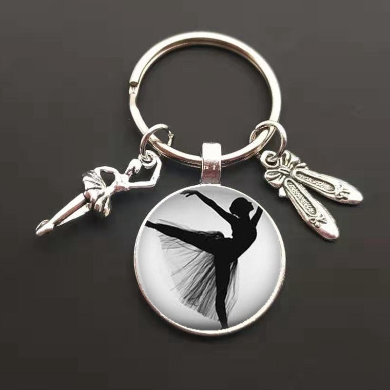 Womens Ballet Glass Pendant Keychain Charm Alloy Fashion Jewelry for Purses and Handbags Elegant Sparkling Now