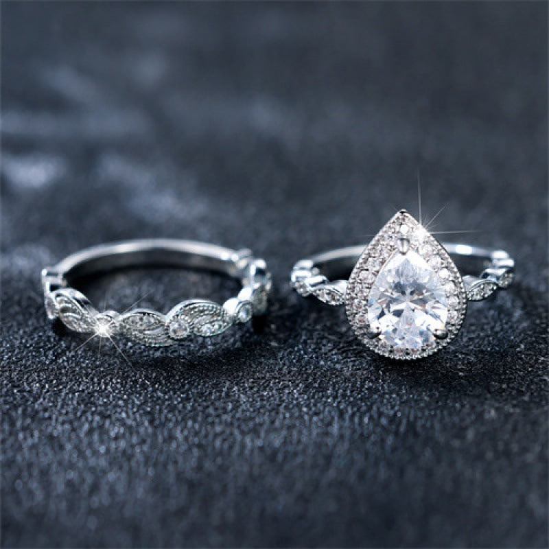 Women Water Drop Copper Ring Set Stackable Jewelry Gift for Her Elegant Light Luxury Everyday Accessory Styles