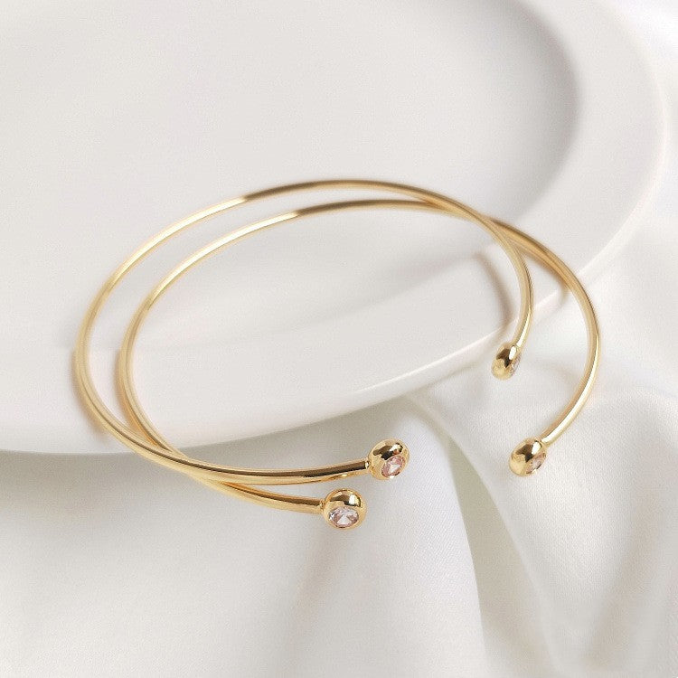 Elegant 14K Gold Plated Zircon Bangle Bracelet With Inlaid Ends For Women Gift For Everyday Elegance And Gifts