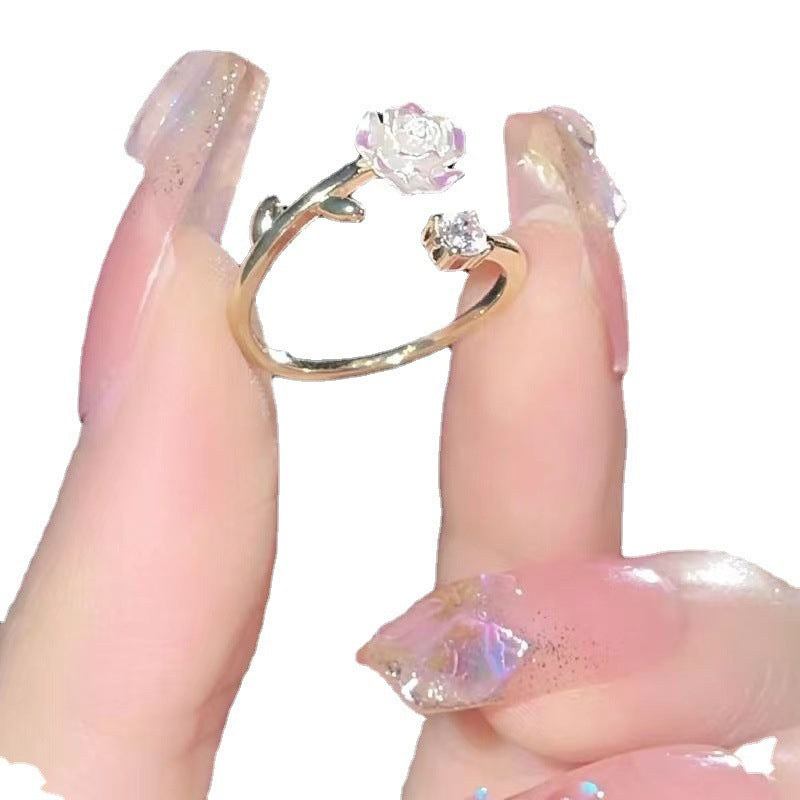 Elegant Flower Ring Alloy Camellia Design Jewelry Gift