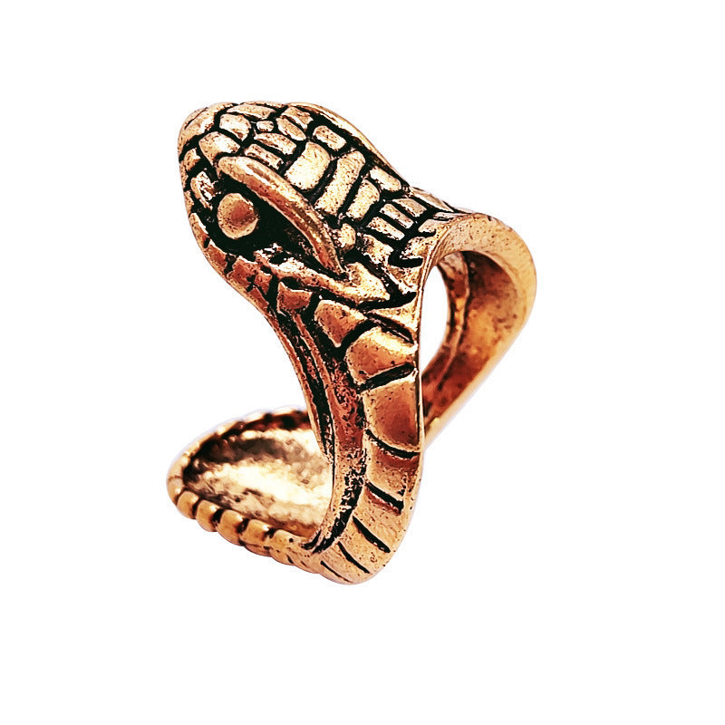 Retro Opening Snake Ring For Men Alloy Band With Antique Silver Bronze Finish Geometric European American Style