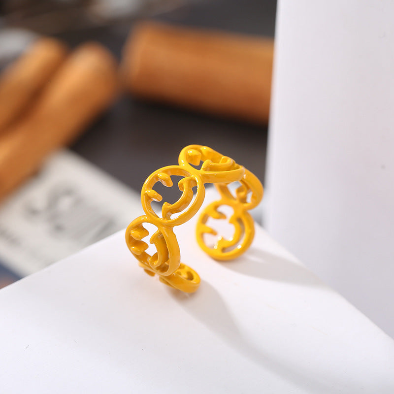 Mens Vintage Hollow Steel Ring Electroplated Retro Fashion Design For Index Finger Packed Color Yellow Red Blue Rose