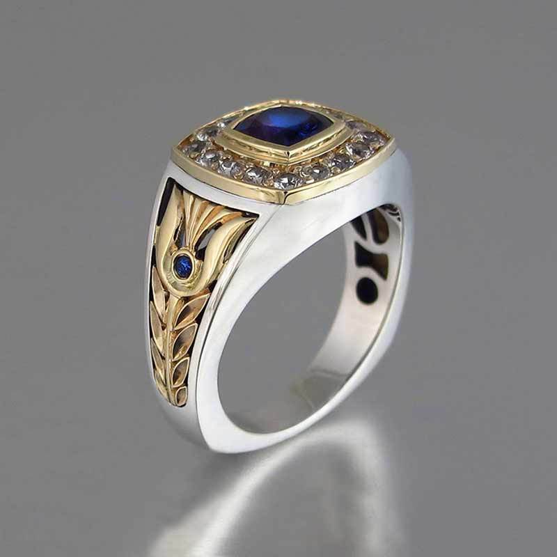 Mens Two Tone Ring Geometric Pattern Alloy Wedding Band Electroplated Ring For Business Occasion Retro Fashion Style